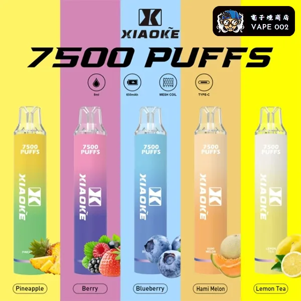 【17種口味】XIAOKE梟客 7500口 拋棄式電子菸 炫酷發光 重複式充電 台灣現貨