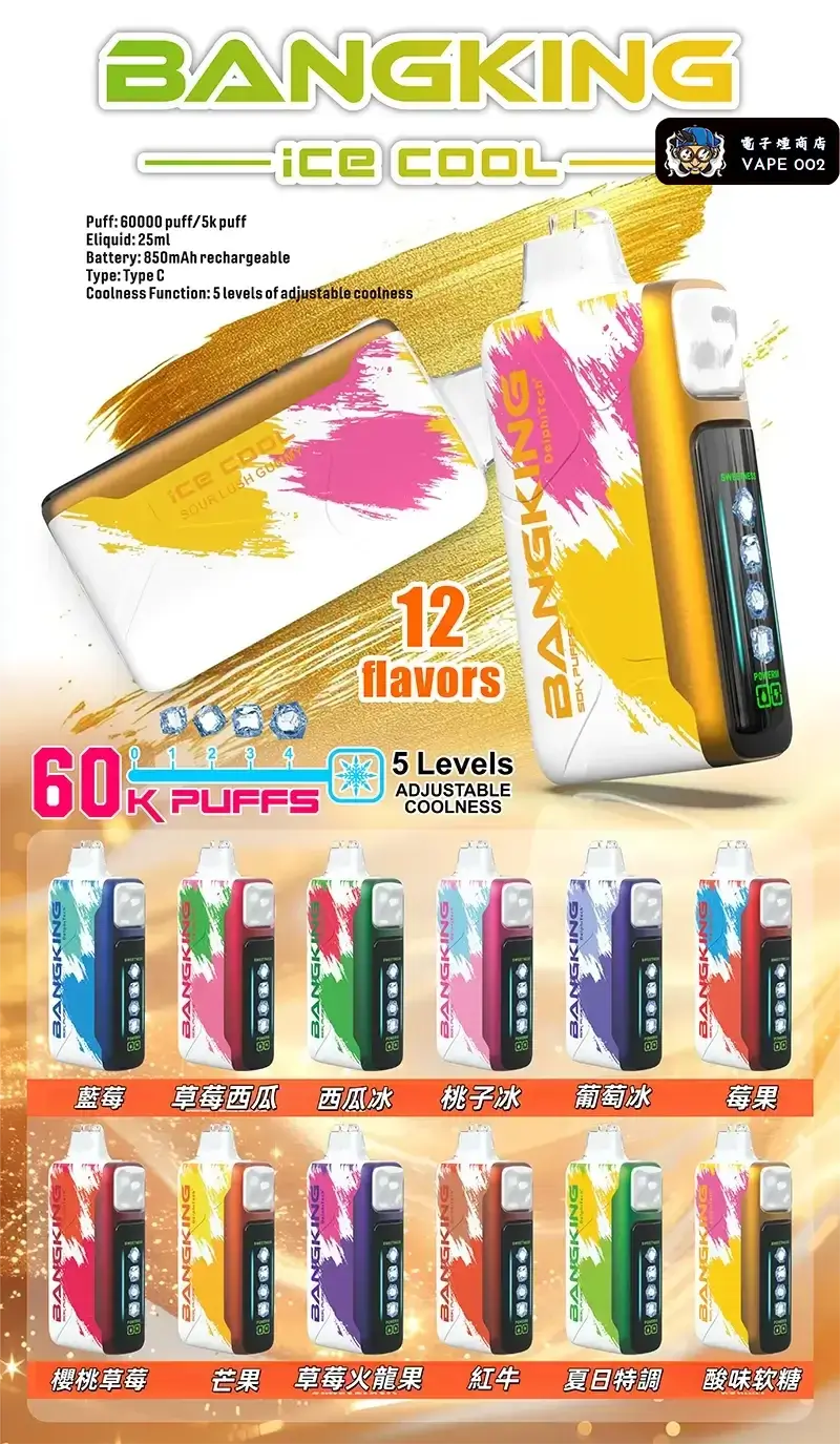 【12種口味】Bang King 60000口一次性電子煙|5檔調節涼度 極致冰爽超長續航體驗 王嘉爾同款 台灣現貨