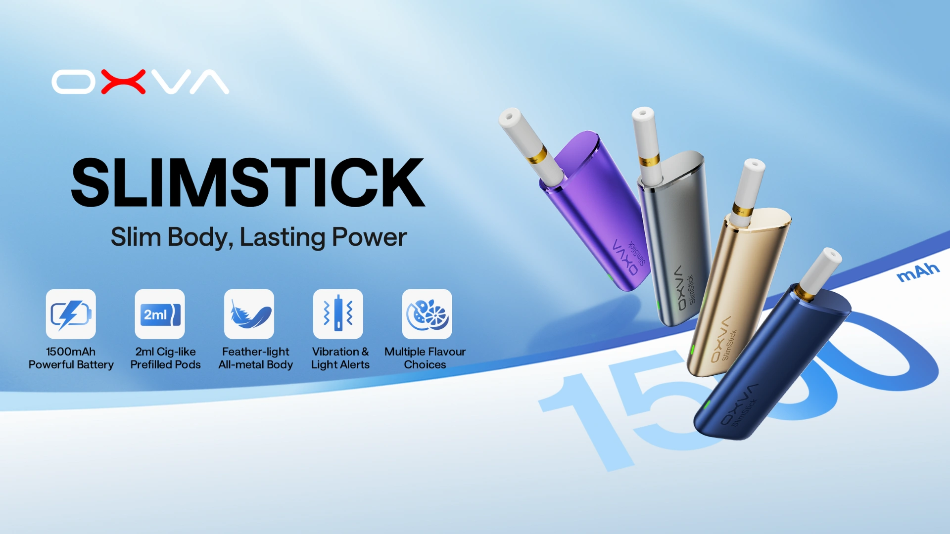 OXVA SLIMSTICK纖細棒 預注油主機套裝-1500mAh強勁續航-2m預注油煙彈