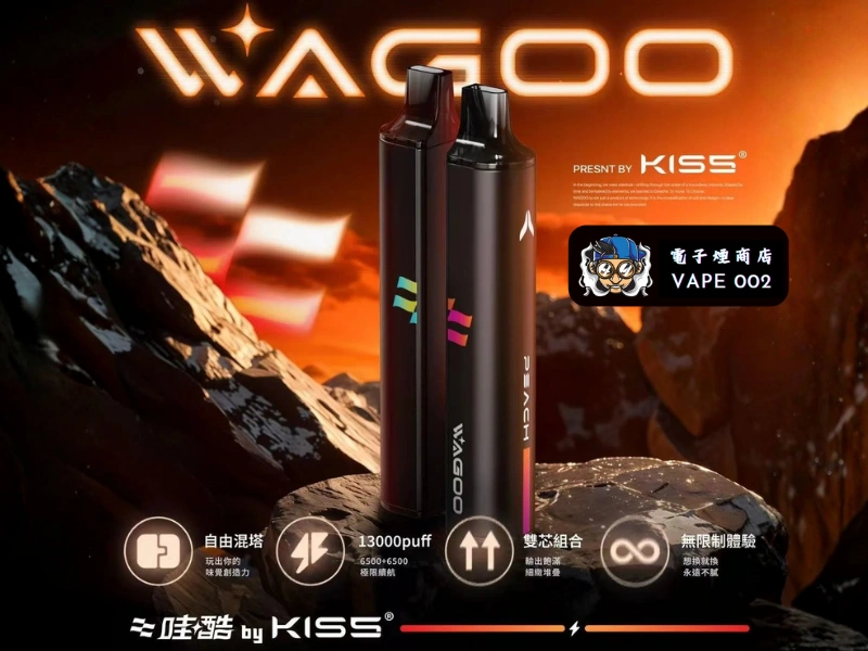 【12種口味】哇酷WAGOO & KIS5 6500口一次性電子菸雙芯雙倉組合 自由磁性混搭雙口味拋棄式小煙